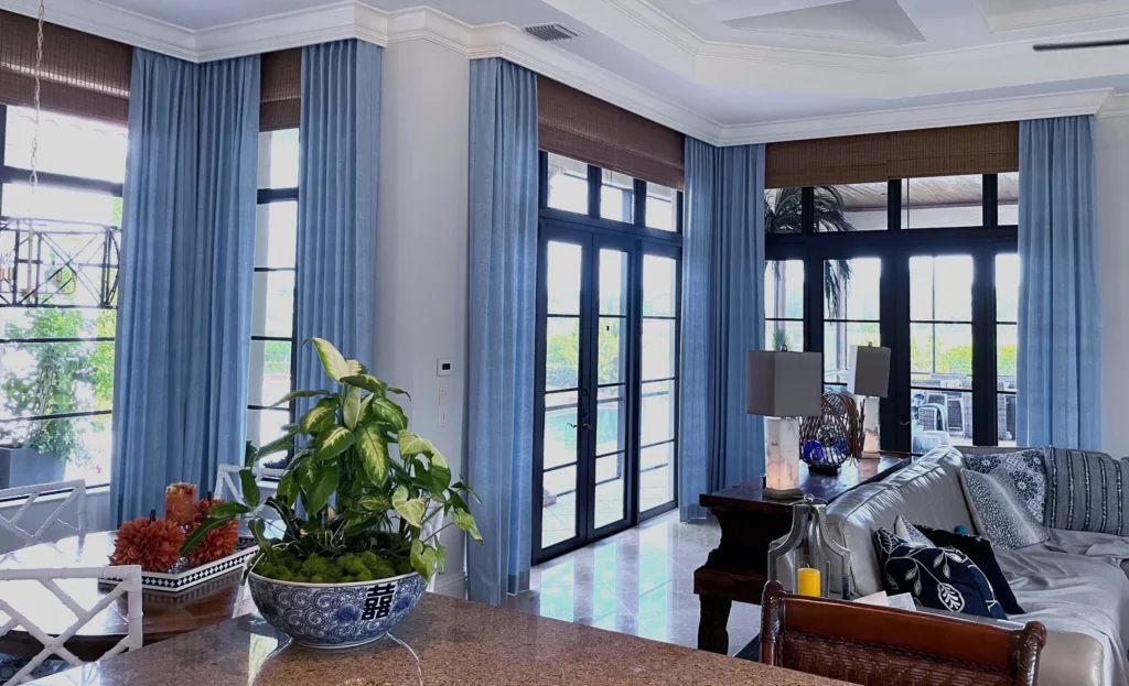 Choosing curtain fabrics that complement existing vertical blinds in Florida homes